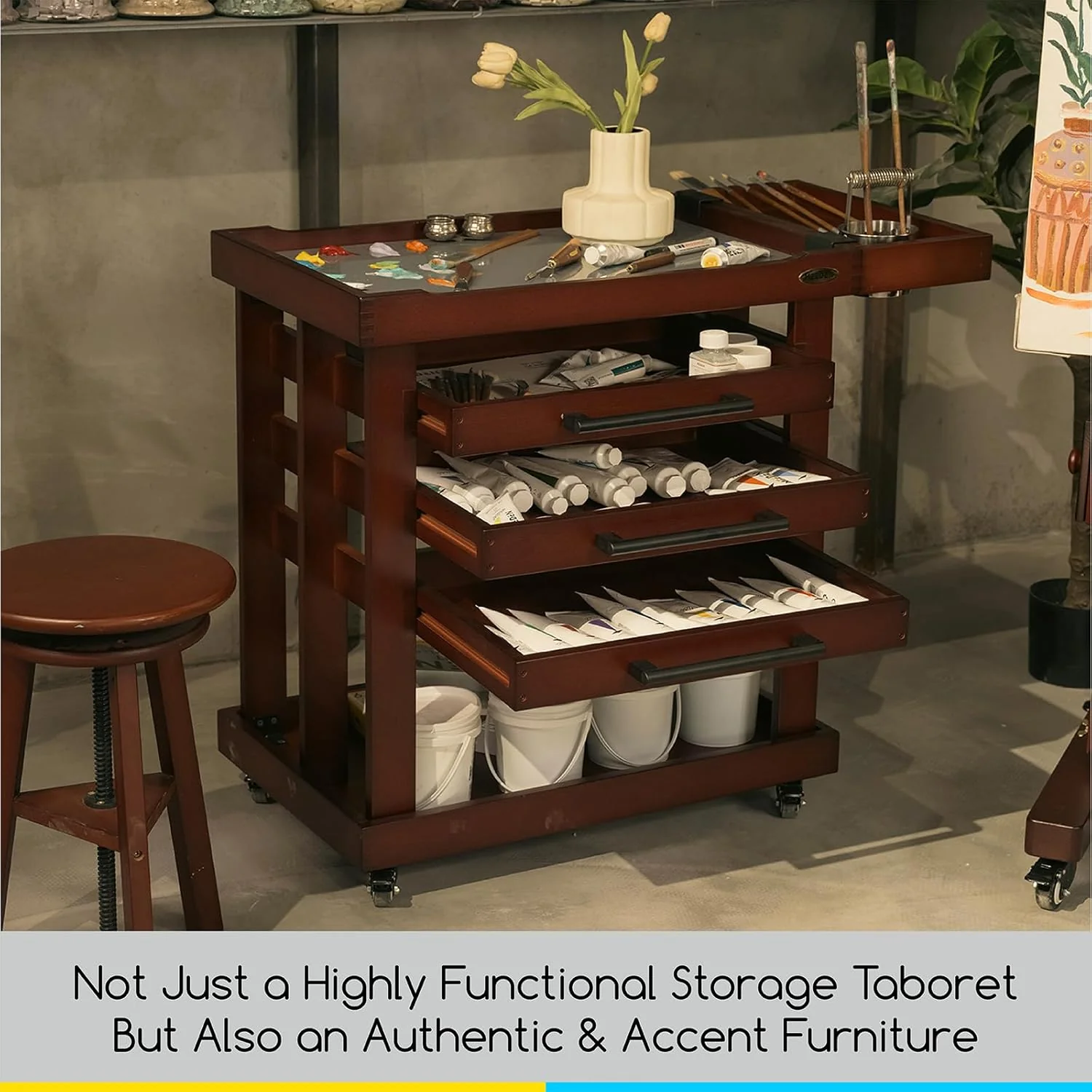 MEEDEN Deluxe Artist Supplies Storage Cart, 5-Tier Taboret-Dark Walnut-W13H - Image 2