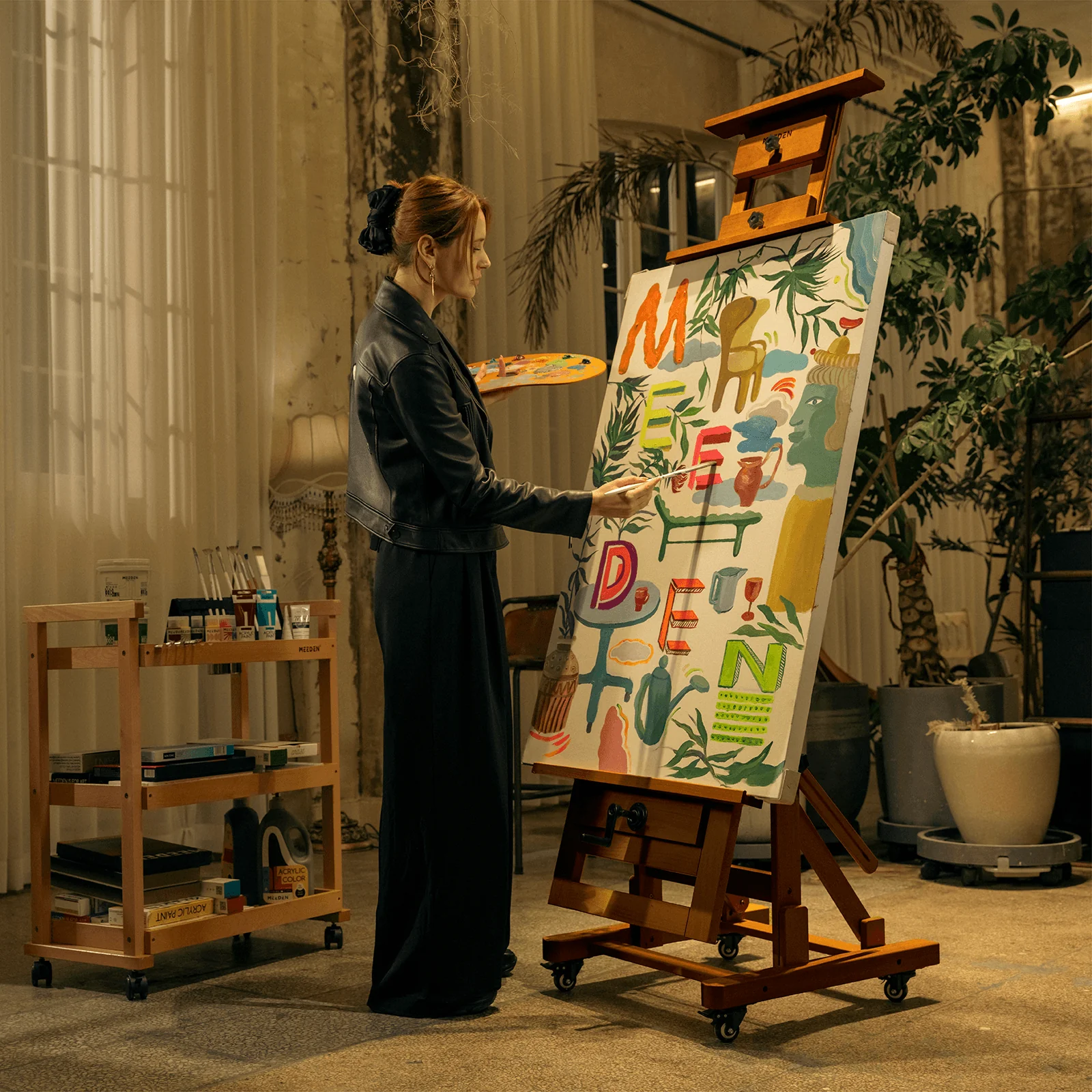 MEEDEN Deluxe Studio Large Rocker Crank Heavy Duty Artist Easel-Light Walnut-DHJ-12 - Image 2