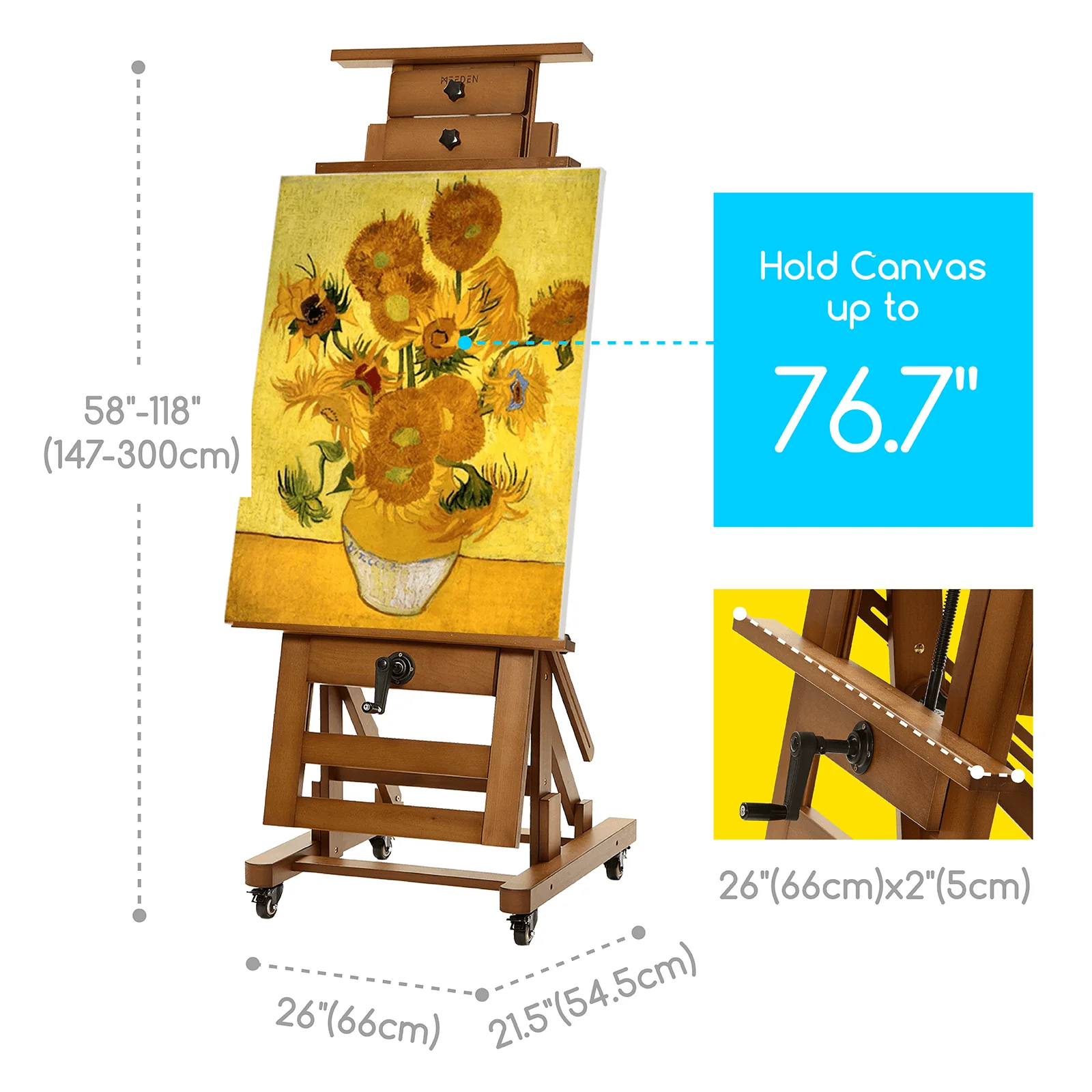 MEEDEN Deluxe Studio Large Rocker Crank Heavy Duty Artist Easel-Light Walnut-DHJ-12 - Image 4