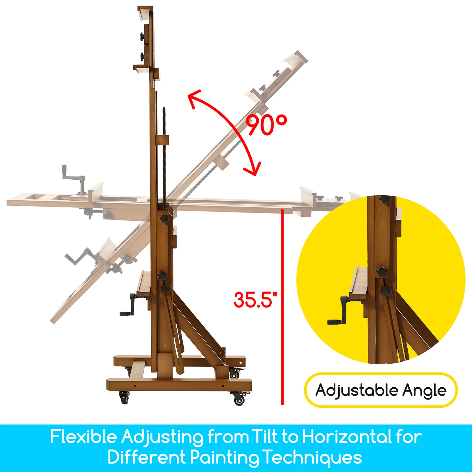 MEEDEN Deluxe Studio Large Rocker Crank Heavy Duty Artist Easel-Light Walnut-DHJ-12 - Image 5