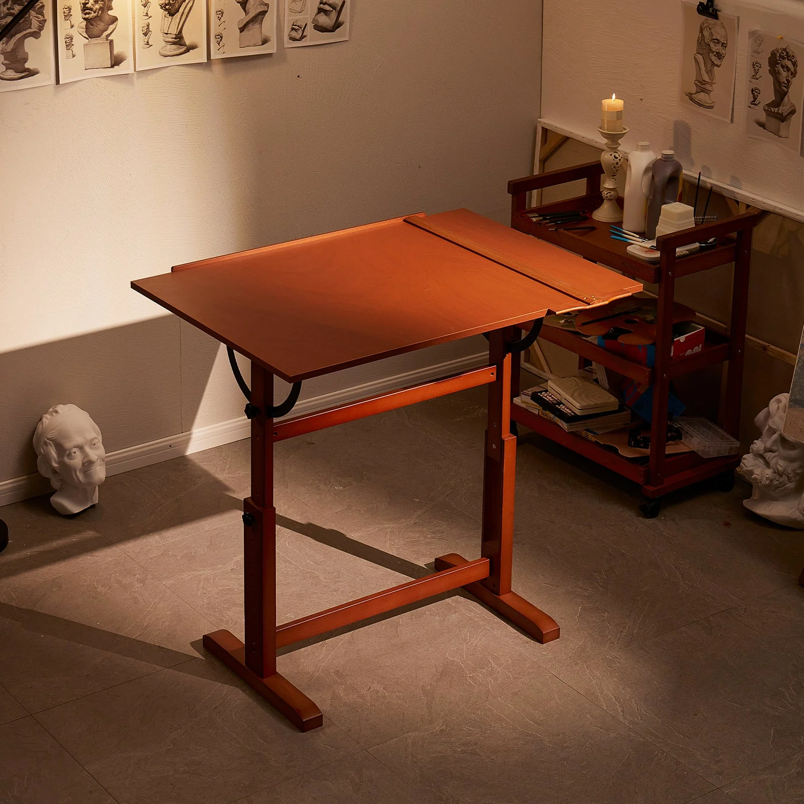 MEEDEN Extra Large Wooden Drafting Table, Light Walnut - Image 17