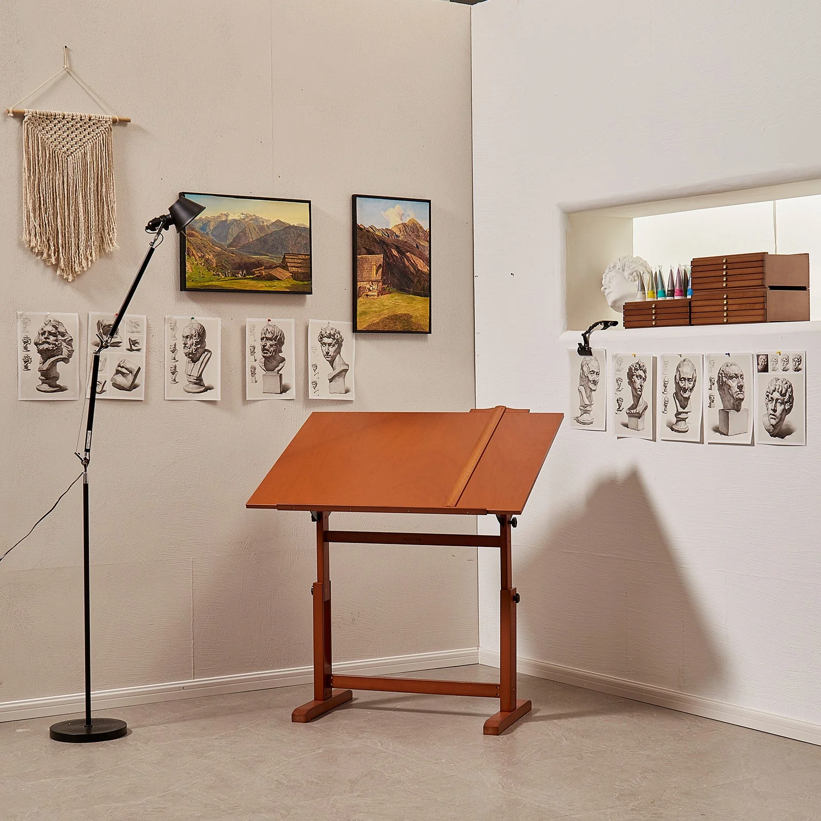 MEEDEN Extra Large Wooden Drafting Table, Light Walnut - Image 20