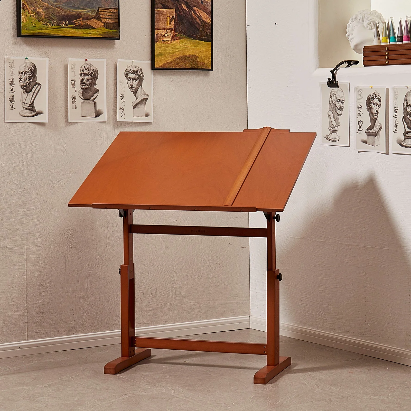 MEEDEN Extra Large Wooden Drafting Table, Light Walnut - Image 21