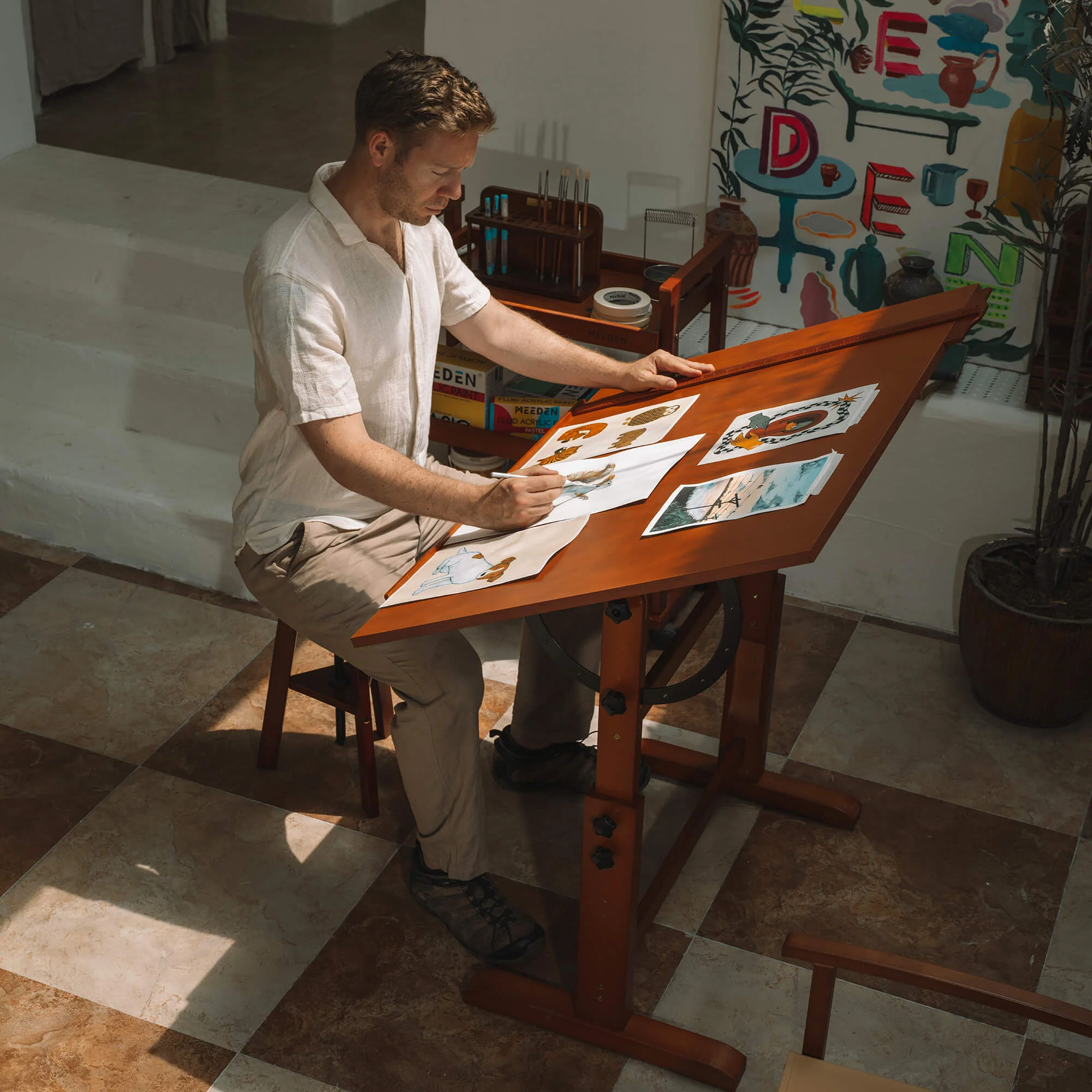 MEEDEN Extra Large Wooden Drafting Table, Light Walnut - Image 3