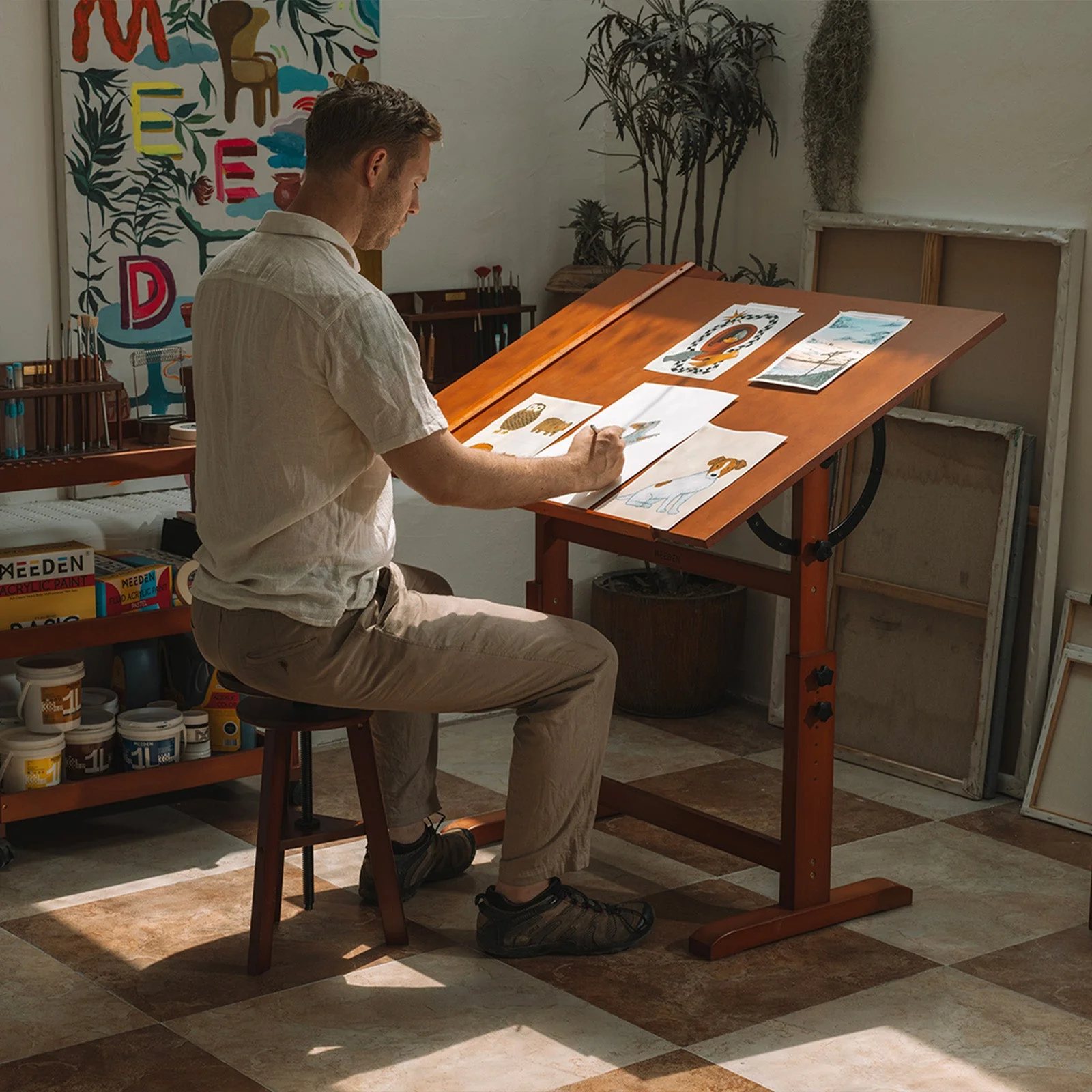 MEEDEN Extra Large Wooden Drafting Table, Light Walnut - Image 4