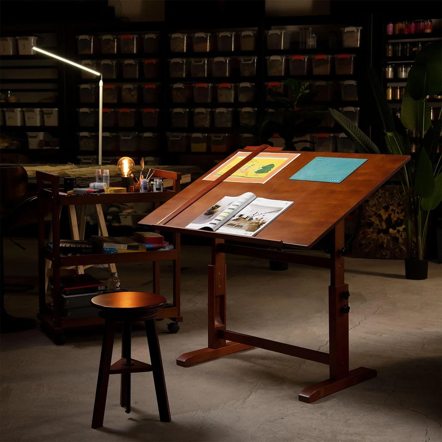 MEEDEN Extra Large Wooden Drafting Table, Light Walnut - Image 6