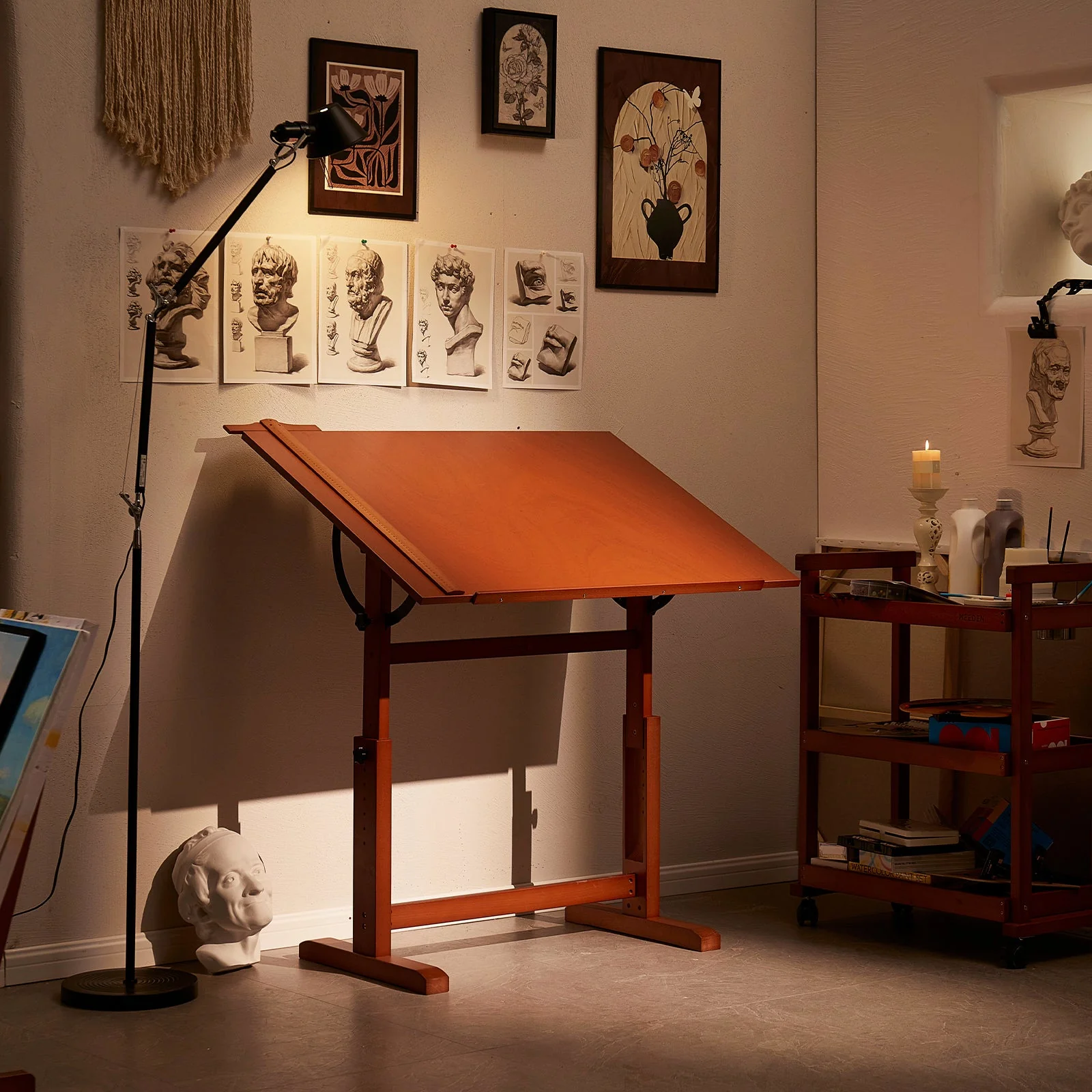 MEEDEN Extra Large Wooden Drafting Table, Light Walnut - Image 8
