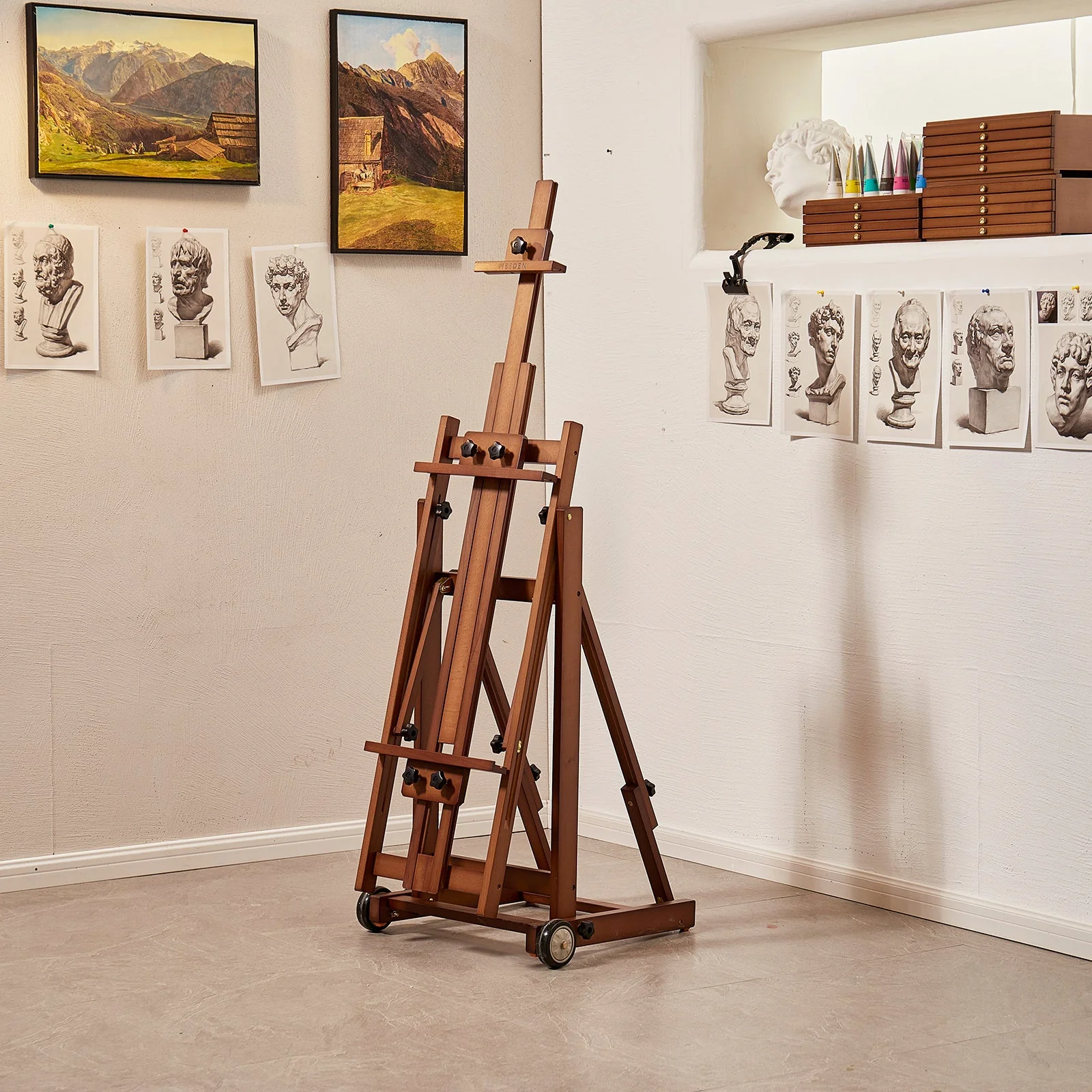 MEEDEN Versatile Studio H-Frame Artist Easel-Walnut-W14 - Image 2