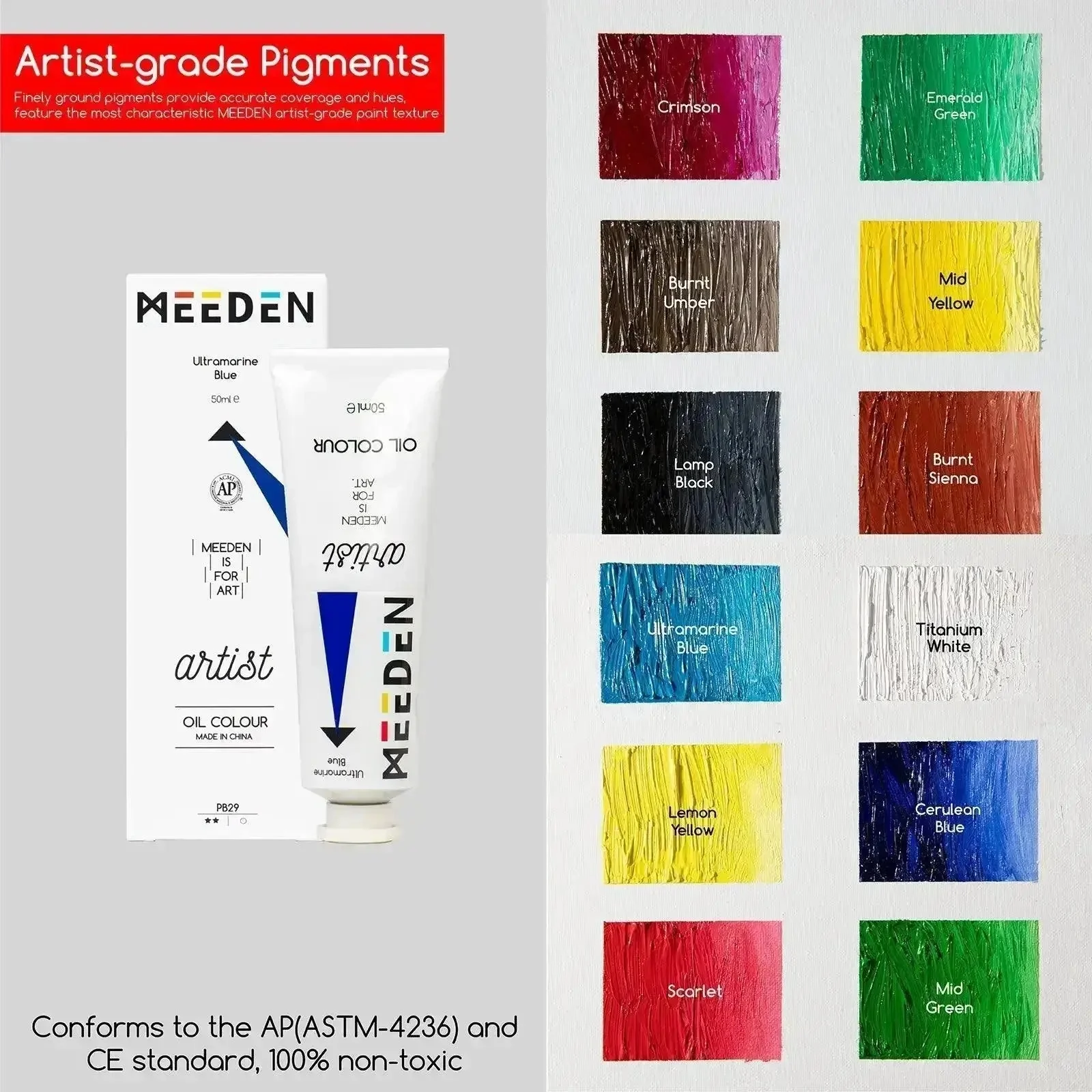 MEEDEN Artist Oil Painting Set with Sketch Easel Box, 13*50ml Tubes - Image 4