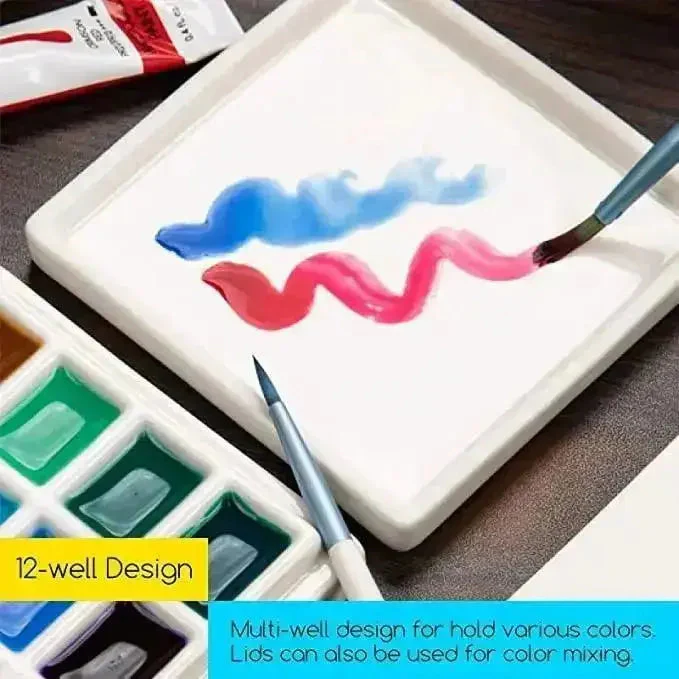 MEEDEN 12-Well Ceramic Paint Palette with Cover - Image 4