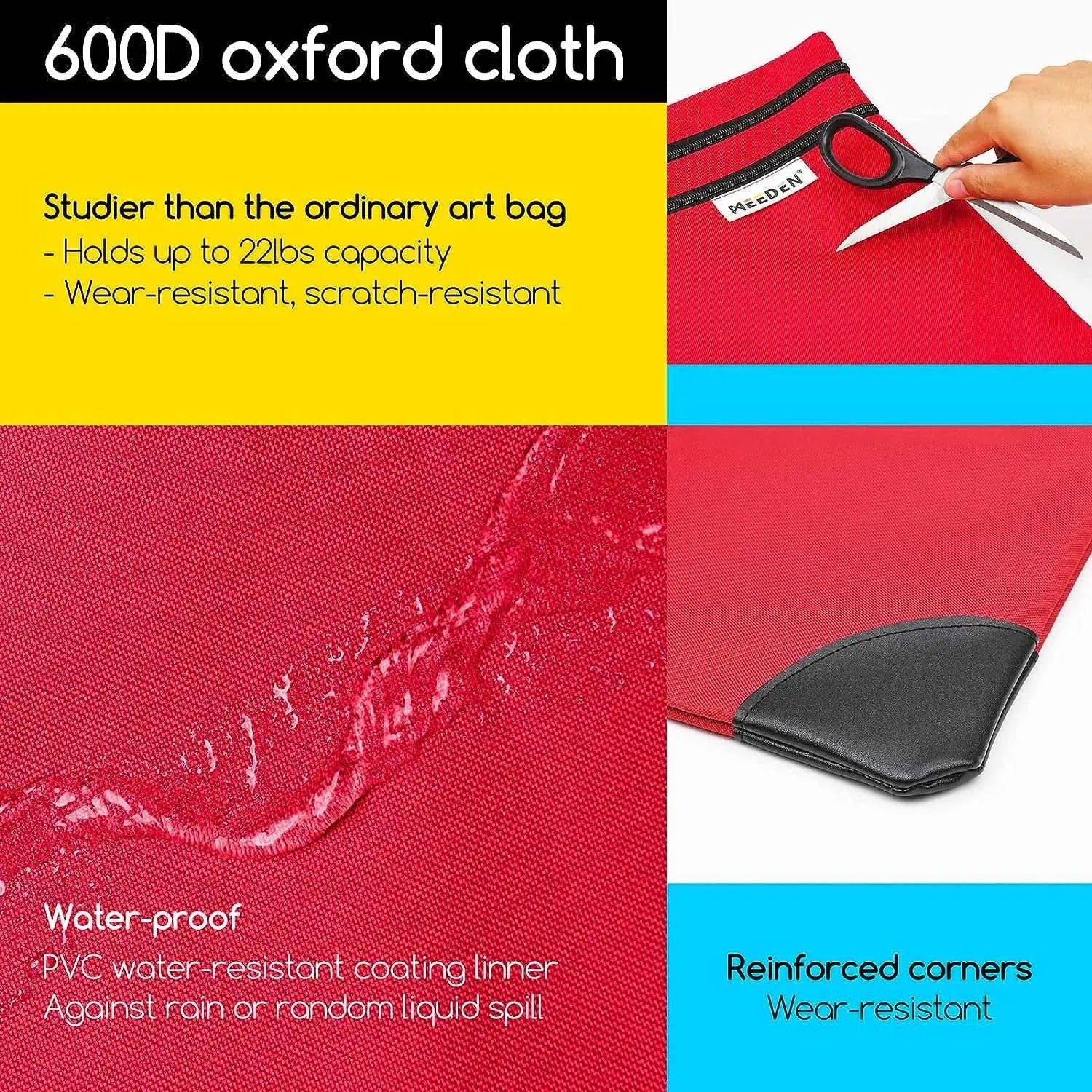 MEEDEN Studio Art Portfolio Case Water-proof with Double compartments 600D, Red, 24" X 31" - Image 3