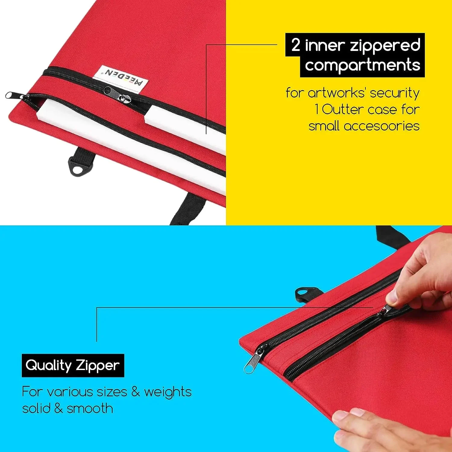 MEEDEN Studio Art Portfolio Case Water-proof with Double compartments 600D, Red, 24" X 31" - Image 4