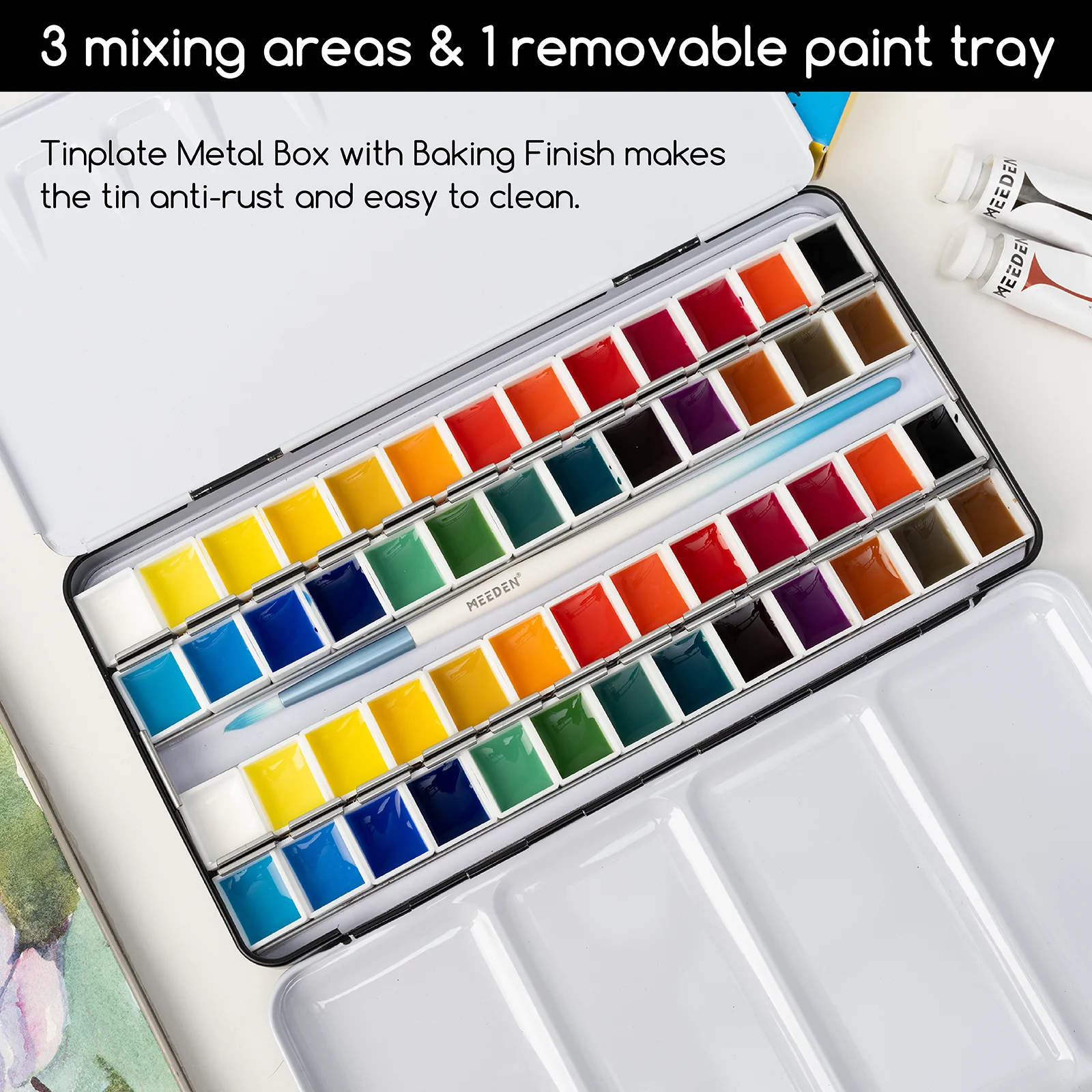 MEEDEN Travel Water Color Paint Palette Tin with 12 Half Pans - Blue - Image 3