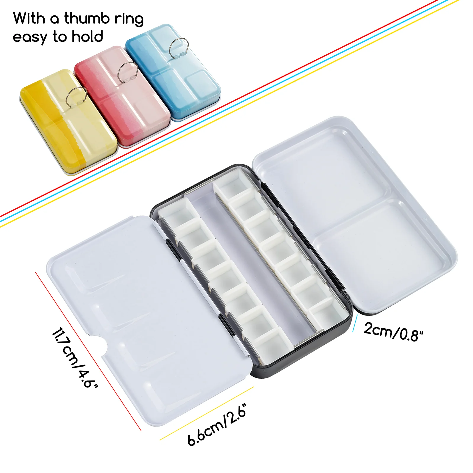MEEDEN Travel Water Color Paint Palette Tin with 48 Half Pans - Red - Image 3