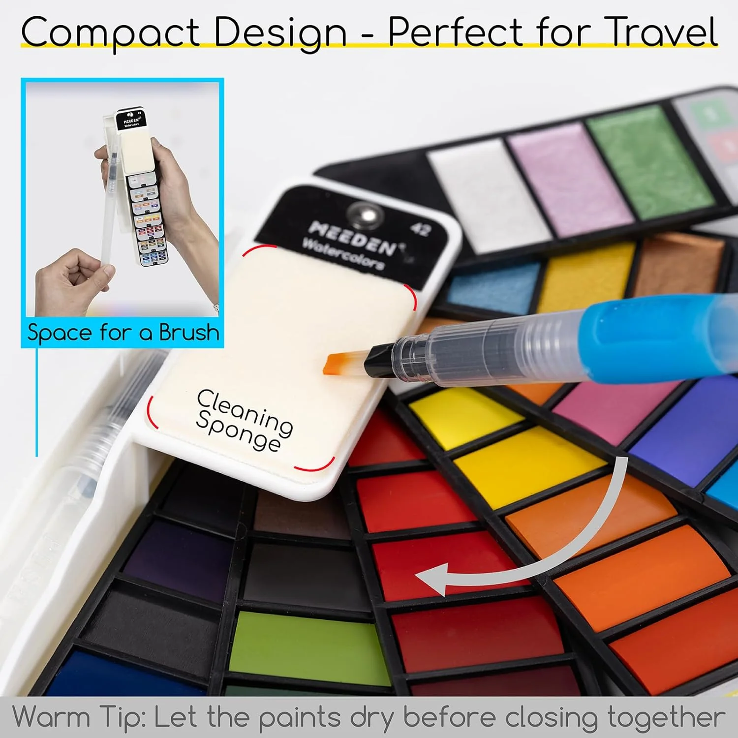 MEEDEN Travel Watercolor Paint Set, 42 Assorted Colors with 4 Brushes - Image 6