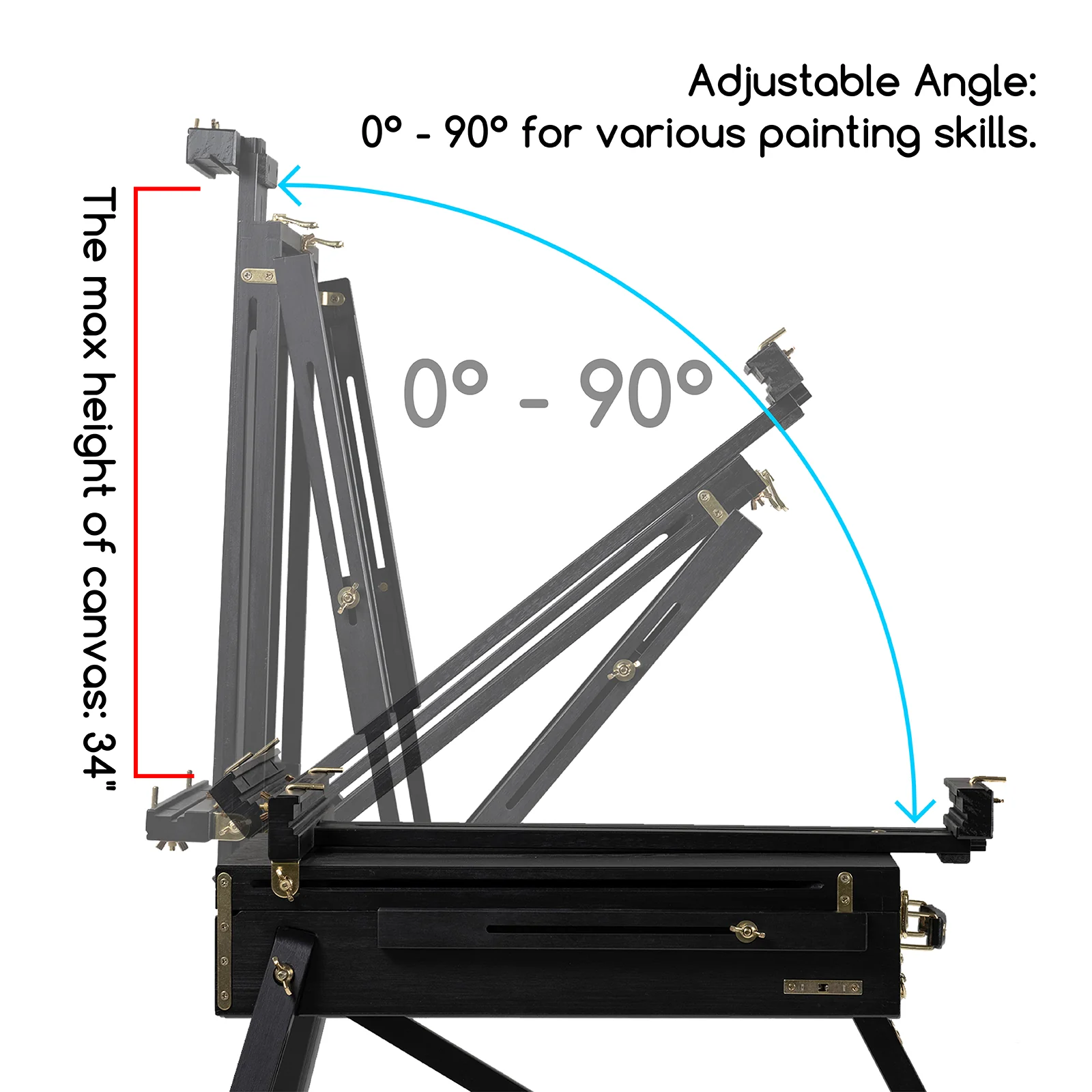 MEEDEN Foldable Beechwood French Easel with Drawer & Palette – Black - Image 3