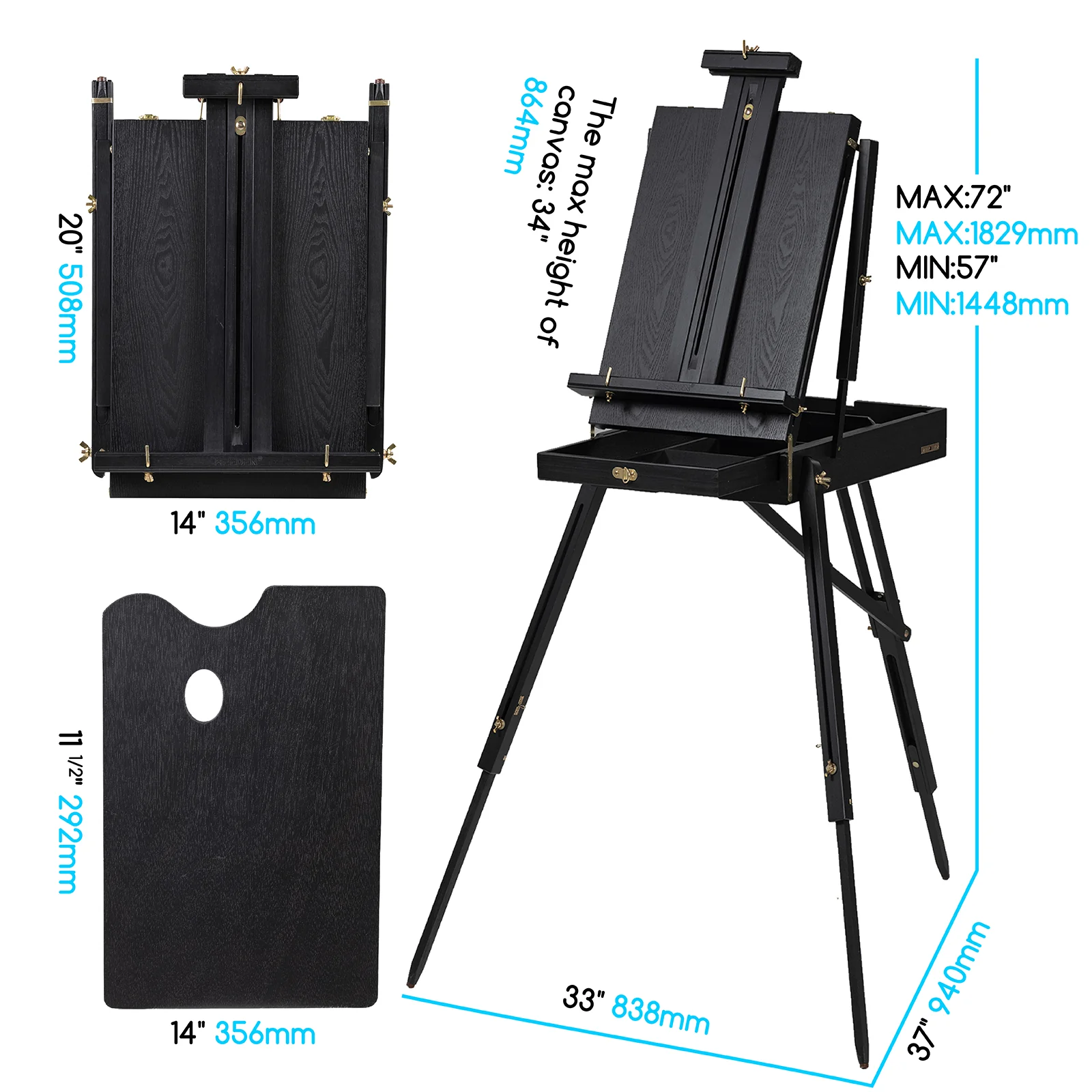 MEEDEN Foldable Beechwood French Easel with Drawer & Palette – Black - Image 4