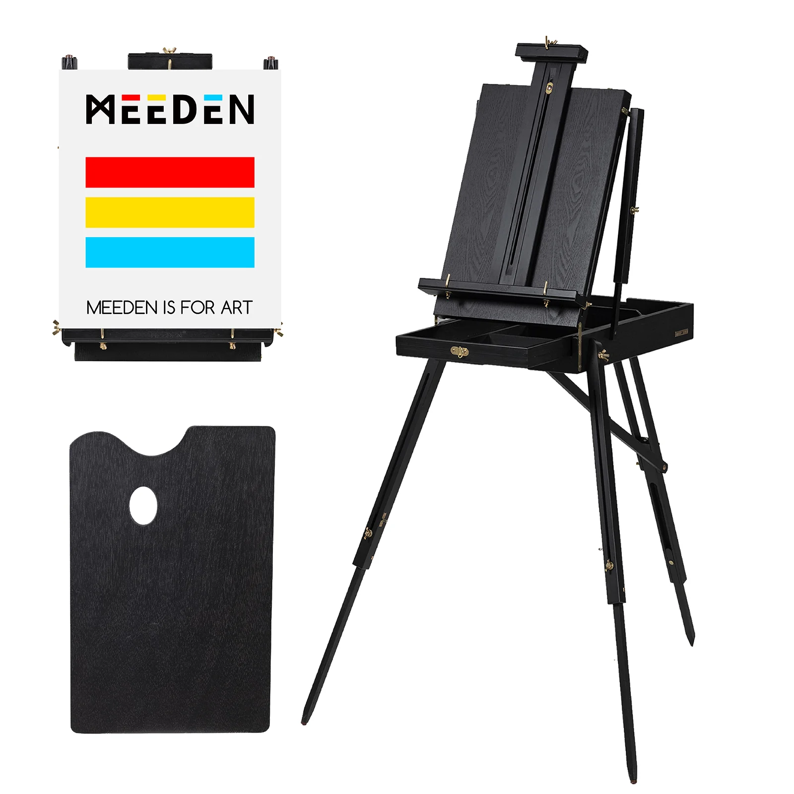 MEEDEN Foldable Beechwood French Easel with Drawer & Palette – Black - Image 7