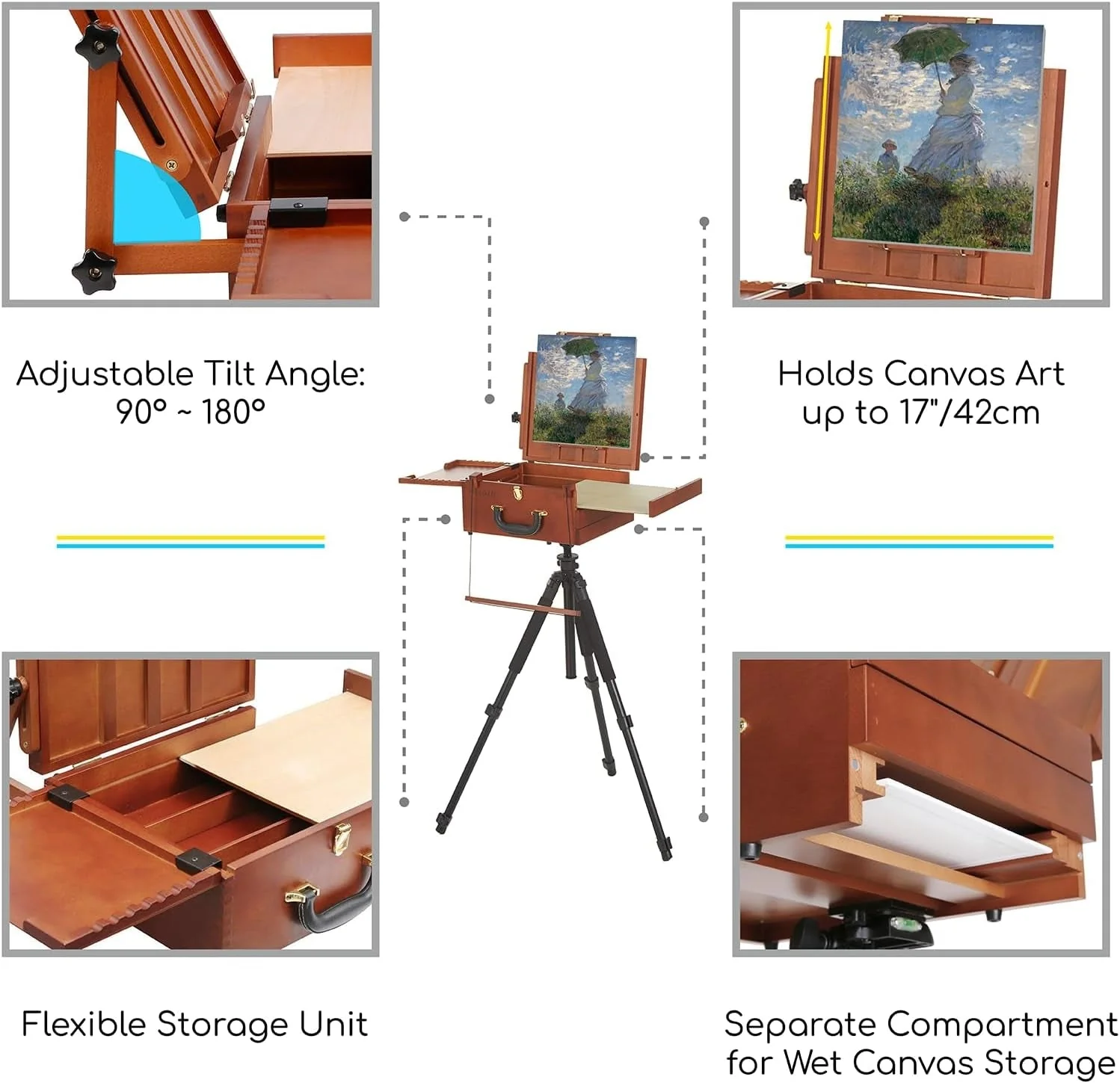 MEEDEN Plein Air Pochade Box with Tripod-Walnut - Image 5