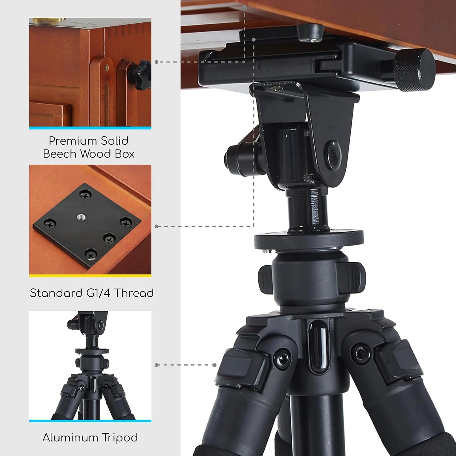 MEEDEN Plein Air Pochade Box with Tripod-Walnut - Image 6