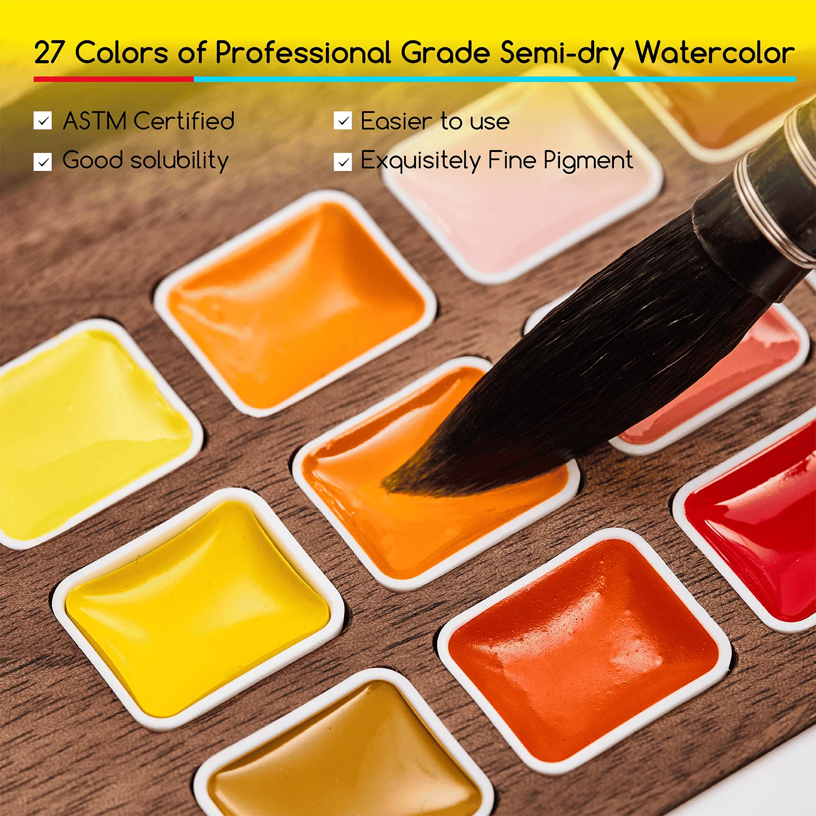 MEEDEN Premium Artist-Grade Watercolor Set - Luxury 27 Color Collection with Black Walnut Case - Image 3