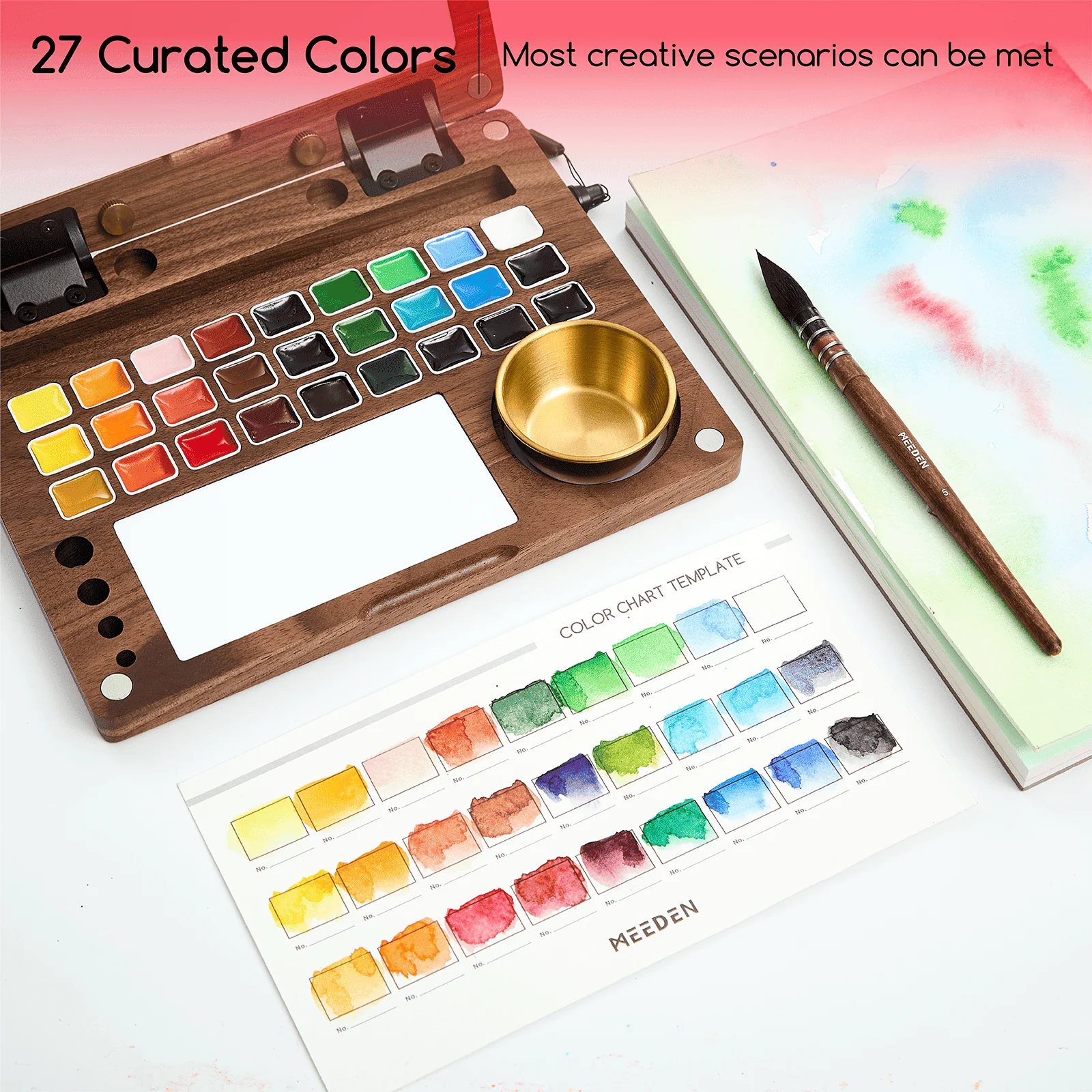 MEEDEN Premium Artist-Grade Watercolor Set - Luxury 27 Color Collection with Black Walnut Case - Image 4