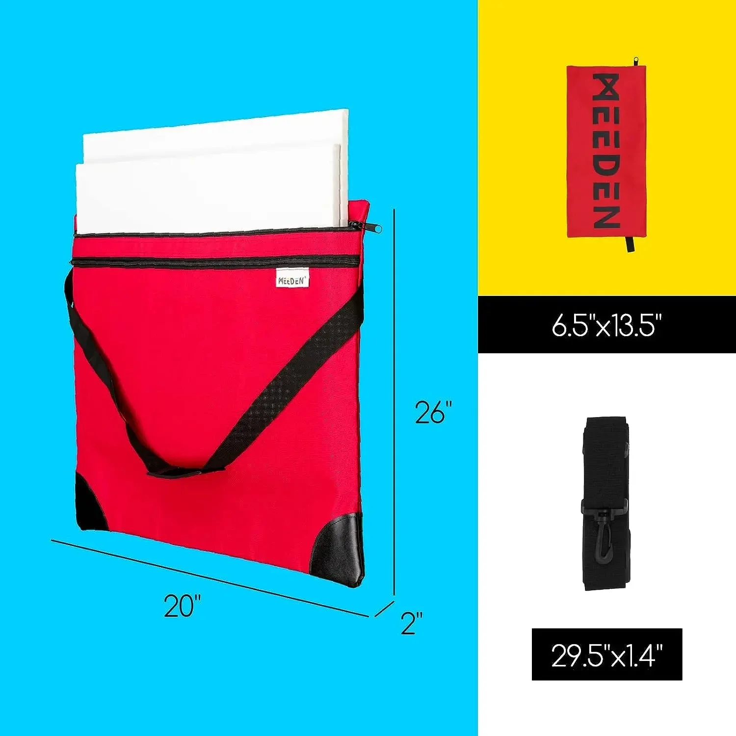 MEEDEN Studio Art Portfolio Case Water-proof with Double compartments 600D, Red, 20" X 26" - Image 3